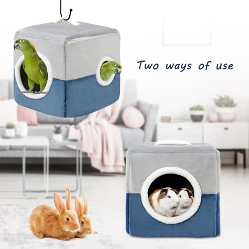 Bird Nest Parrot House, Winter Warm Snuggle Hut, Blue Gray S | Plush Interior, Dual Holes for Entry and Play, Hanging Handle, Cage Hideaway, Small to Medium Birds - color: Blue coffee color