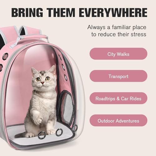 Cat Carrier Backpack, Pet Carrier Backpack Front Pack for Small Medium Cat Puppy Dog Carrier Backpack Bag Space Capsule, Airline-Approved Pet Carrier for Travel Hiking Walking Camping (Pink) - color: Pink