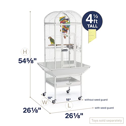 Prevue Pet Products Dome Top Bird Cage with Push Button Locks - Chalk White | Powder‑Coated Steel Cage with Wheels, Seed Guards, and Perch, Ideal for Cockatiels and All Small-Medium Sized Birds