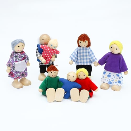 ONEST 8 Pieces Wooden Dollhouse Family Set Mini People Figures Sets Dollhouse Dolls Wooden Doll Family Pretend Play Figures Accessories for Pretend Dollhouse - style: Different Style