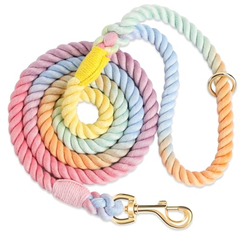 5 FT Handmade Rope Dog Leash for Small Medium and Large Dogs | Soft and Comfortable Grip, New Golden Heavy Duty Metal Clasp, Colorful Macaron - color: Colorful Macaron, size: 5FT x 1/2in (Pack of 1)