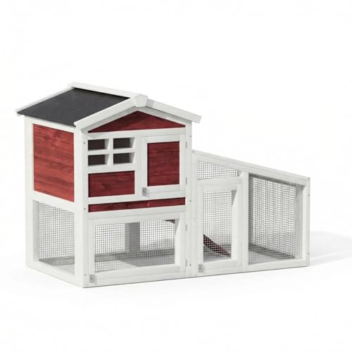 2-Tier 54" Wooden Rabbit Hutch with Non-Slip Ramp & Removable Tray – Indoor/Outdoor Bunny Cage with Weatherproof Asphalt Roof for Rabbits, Guinea Pigs, Rufous White - color: Rufous White
