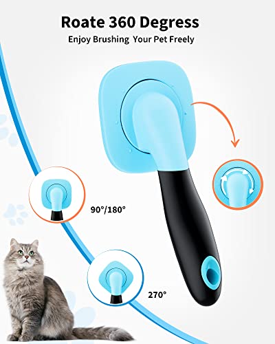 Glendan Dog & Cat Brush- Slicker Pet Brush- Shedding Grooming Tools (Blue) | 180° Pivoting Head Reaches Paws/Belly, Detangles Mats Loose Fur, Massaging Tips Soothe Skin, Non-Slip Grip, Easy to Carry - color: Blue, size: Small