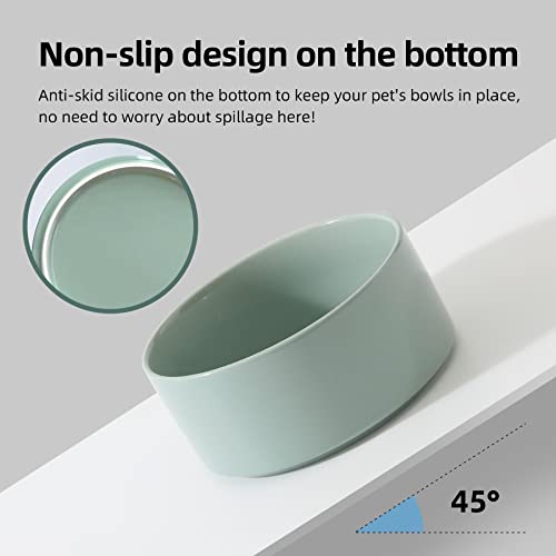 Havniva Elevated Dog Bowls Ceramic Dog Bowls with Stand, Dog Food Bowl | 5.1” Raised Dog Bowls with Non-Slip Wood Stand, Dog Food and Water Bowl Set, Double Dog Feeding Bowls for Small Dogs - color: 2 Bowls+Stand - Light Green, size: 5.1inch