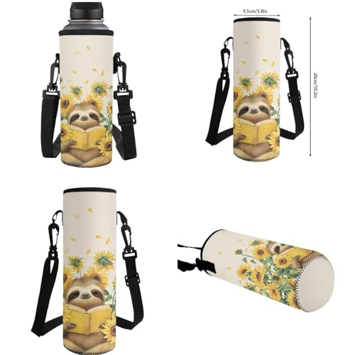Sunflower Sloth Backpack for Girls 2Nd Grade Boys Bookbag with Lunch Box Large Pencil Case Box and Water Bottles Cover 4 PCS Set Kids 8-10 Comfy Junior High Students School Bag - color: Sunflower Sloth