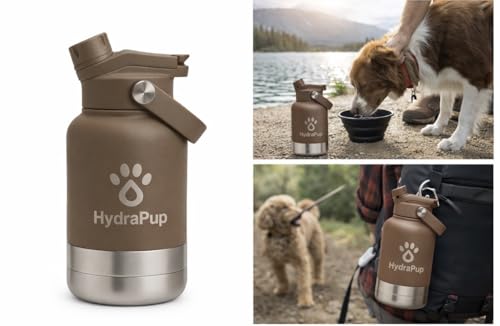 32oz Insulated Water Bottle with Dog Bowls – Human & Pet Shared Use, Stainless Steel Leakproof Travel Bottle (Cocoa Brown) - color: Cocoa Brown