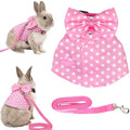 Bunny Harness and Leash Set, Soft Mesh Rabbit Harness with Bow, Adjustable Escape Proof Vest for Small Pets Rabbits Kittens Guinea Pigs (Pink Polka Dots, S) - size: S