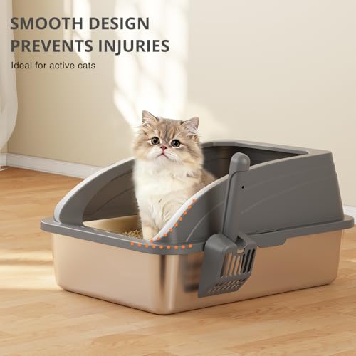 Stainless Steel Cat Litter Box with Lid, Metal Kitty Litter Box with Scoop, Non-Stick Base, Easy to Clean for Cat, Rabbit, Guinea Pigs and Hamsters - Dark Gray - color: Dark Gray