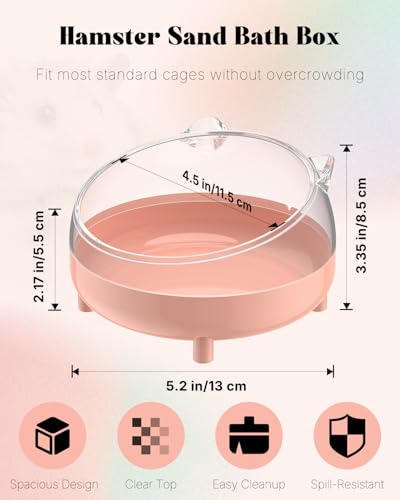 Pawfly Hamster Sand Bath Container, Hamster Sand Bath Box, Hamster Bathtub, Hamster Bathroom, Hamster Toilet, Plastic Dust Bath for Dwarf Hamsters, Syrian Hamsters, Mice, Gerbils & Small Animal, Pink - color: Pink