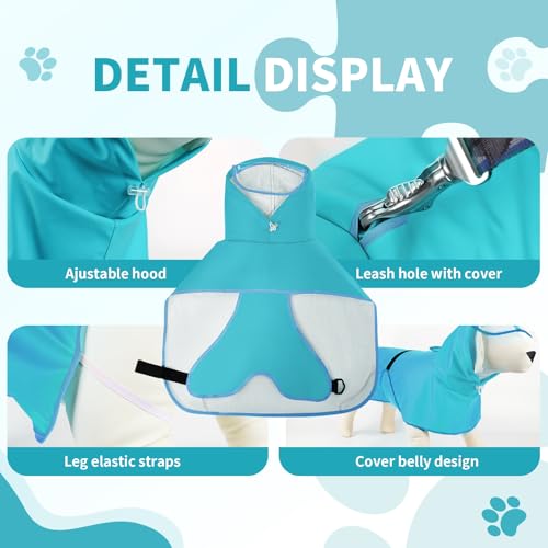Dog Raincoat,Dog Rain Jacket Poncho with Hood and Leash Hole(Blue,M) | Windproof,Waterproof,Leash Loop,Adjustable - color: Neon Blue, size: M(11-16lbs)