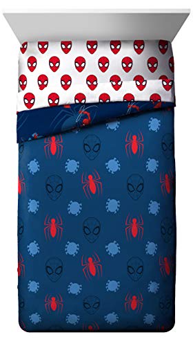 Marvel Spiderman Full Size Comforter Set 5 Piece Kids Bedding, Blue | Bed in a Bag, Comforter Sheets Pillowcases, Official Product, Soft Microfiber, Machine Washable, Easy Care, Boys Gift - color: Blue - Spiderman, size: Full