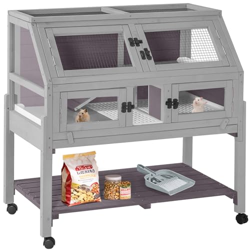 GUTINNEEN Rabbit Hutch Indoor Guinea Pig Cage on Wheels, Outdoor Bunny House Hamster Cage with Urine-Proof Plastic Floor, Cool Zinc Mat, Removable Legs and Storage Shelf - size: Large