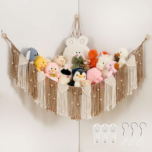 Stuffed Animal Hammock with Weaving Tassels and Beads Milk Coffee - color: Milk Coffee