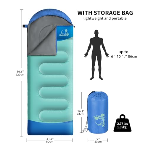 Sleeping Bags for Adults Kids - 3 Season Cold&Warm Weather Waterproof Camping Sleeping Bag - Lightweight Sleeping Bags for Camping Hiking Outdoor Travel - color: Azure&Sapphire