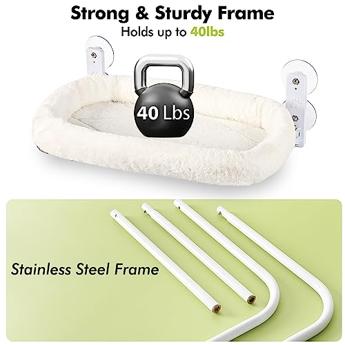 AMOSIJOY Cordless Cat Window Perch, Window Hammock for Cats with 4 Strong Suction Cups, Solid Metal Frame and Soft Cover, Indoor Cat Bed - size: Large