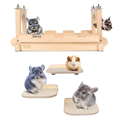 YKD Chinchilla Wood Suspension Bridge and 3Pcs Chinchilla Wooden Platform Bundle Suit