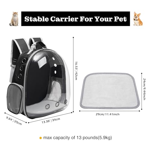 Vivicreate Large Cat Backpack Carrier for Travel and Hiking Transparent Pet Bubble Backpack for Cats up to 20lbs with Ventilation and Padded Straps Mochila para Gatos transportadora mascotas (Black)