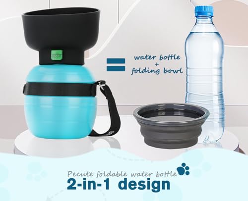 Pecute Portable Dog Water Bottle, 2 in 1 Cat Dog Travel Water Bottle Bowl Leakproof with Double Seal, BPA Free, Lightweight, Pet Small Animal Water Bottel Dispenser for Outdoor Walking Hiking Travels | Leakproof, BPA Free, Lightweight, Puppy Walking Water