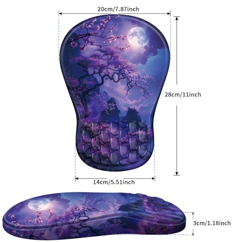 YIWEI Ergonomic Mouse Pad with Wrist Rest for Carpal Tunnel Pain Relief | Memory Foam Wrist Support,Non-Slip Rubber Base, Keyboard Computer Mousepad,Lycra Cloth Surface,Gaming Home Office - color: Moonlit Night