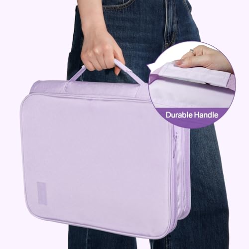 SUNEE Zippered Binder Bag with Handle, 2-Inch 3-Ring O-Ring, 500-Sheet Capacity, Includes Zip Pocket, 5-Tab Expanding File Folder, Multi-Pocket Organizer Binder for Middle School, Lavender Purple - color: Lavender Purple
