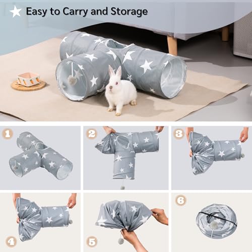 JanYoo Guinea Pig Tunnel 3 Way Guinea Pigs Hideout Foldable Small Animal Hideaway Play Tube Toys for Bunny Rabbit Hedgehogs Hamster Chinchilla Ferret Accessories(Star)