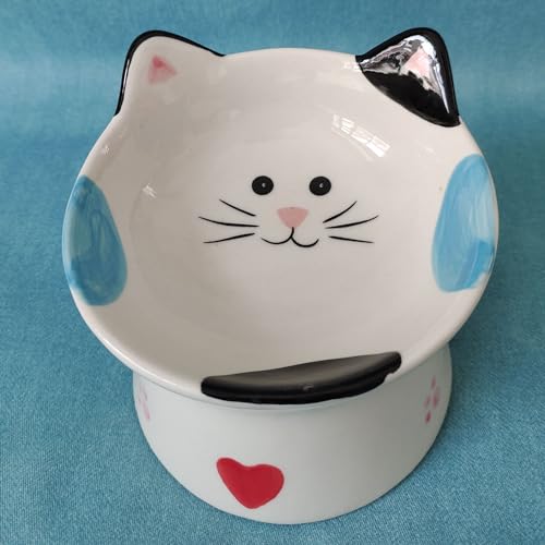 Cute Ceramic Raised Cat Bowls Elevated Design, 15° Tilted FeederProtect Cat's Spine Anti Vomiting Blow for Flat Faced Cats, Kitten Small Dogs,Raise Tilted Cat Food Bowld Pet Dishes(Black) - color: Black