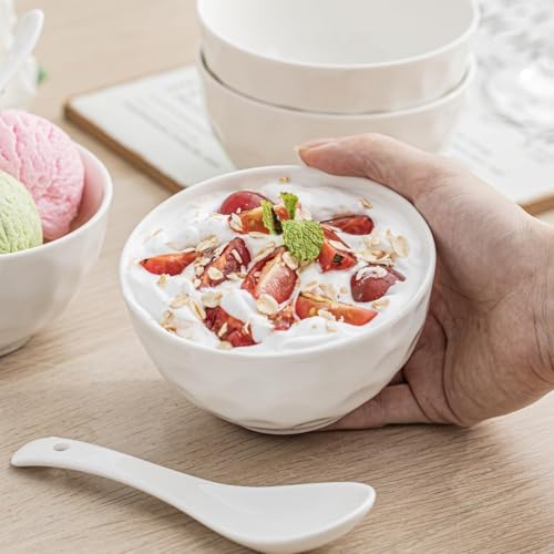 HOMBENE Porcelain Soup Bowls, 4.5 Inch Ice Cream Bowl, Kitchen Bowl Set, Fruit Bowls, Microwave and Dishwasher Safe, Set of 6 - color: White, size: 4.5 IN