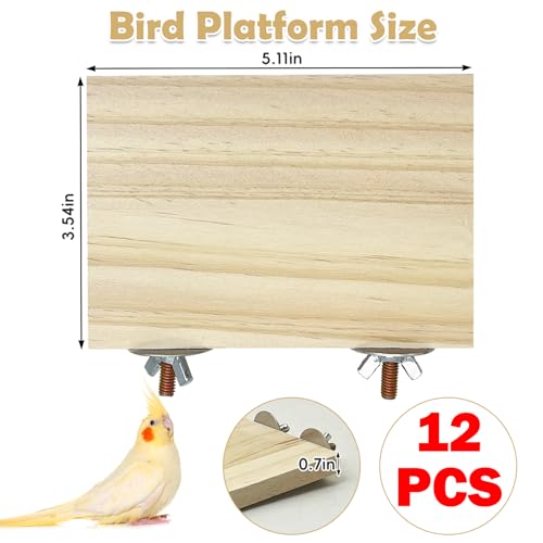 kathson 12 Pcs Wooden Bird Cage Platform Flat Birds Perch Stand Rectangle Parrot Perch with Washers for Bird Paw Grinding Cockatiel Cage Accessories for Parrot, Budgies, Conure, Lovebirds - size: 12Pcs, log color