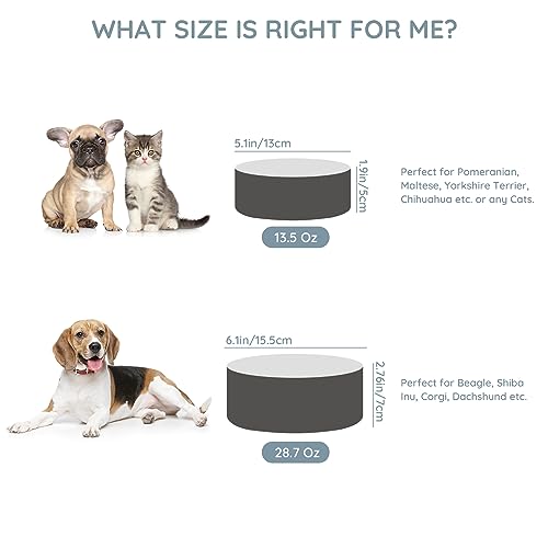 SPUNKYJUNKY 13.5OZ Ceramic Dog and Cat Bowl, Modern Cute Weighted Food Water Bowl for Replacement White-Grey (2 Pack) - color: White-grey, size: 1.7 CUPS × 2