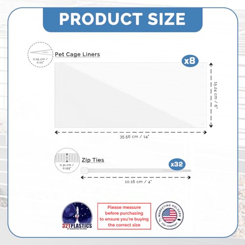 8 Pack Pet Cage Liner Sheets 14" x 6" Protective Plastic Siding Flexible and Pliable with Zip Ties Rabbit Sugar Glider Squirrel Guinea Pig Cages Urine Guard by Marketing Holders - size: 14" x 6"h 8 Pack