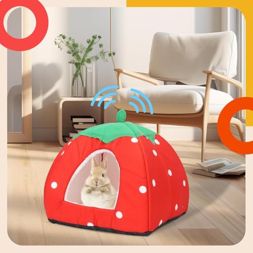 Guinea Pig Hideout Warm Fleece Small Animal Bed Washable Pet Cushion Winter Warm Sleeping Nest for Hamster Rabbit Chinchilla(Strawberry Style) - color: Red