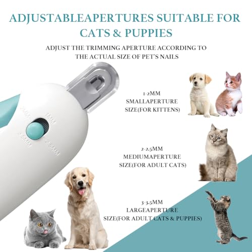 Cat Nail Clipper, Cat Nail Trimmer with Adjustable 3-Size Trimming Hole & Hidden Nail File, Anti-Splash Claw Cutter with Debris Catcher for Kittens, Adjustable Aperture Pet Blue Nail Clippers
