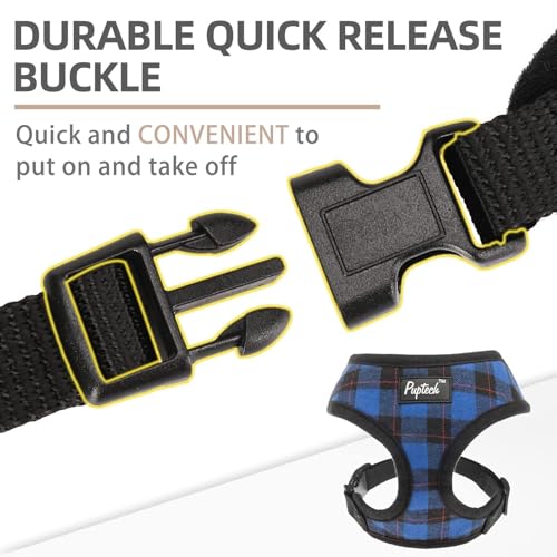 PUPTECK Soft Mesh Dog Harness and Leash Set Pet Puppy Cat Comfort Padded Vest No Pull Harnesses, Navy Blue, S - color: Navy Blue, size: S (NECK: 12", CHEST: 14"-18")