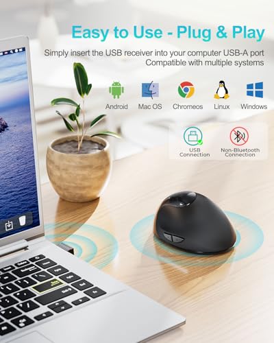 Lekvey Ergonomic Mouse, Rechargeable Wireless Mouse for Small Hands, Black | Design for Small & Medium Hands, 150H per Charge, 3 DPI (800-1600), 2.4G USB Wireless, Plug & Play, Wide Compatible