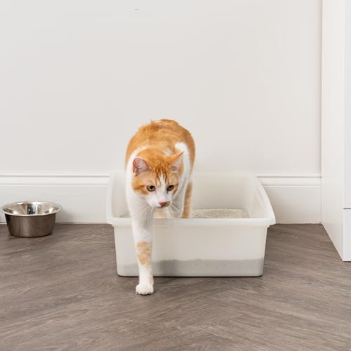 IRIS USA Large Cat Litter Box, Pearl | Training Cats, Quick Access Design, Visible Level Check, Simple Pan Style, Fastest Cleaning, Maximum Airflow