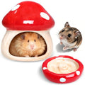 BNOSDM Ceramic Hamster Hideout and Food Bowl Set Cute Mushroom Shape Hamster House and Habitat Cool Hamsters Hide Suitable for Syrian, Mice, Dwarf Hamsters, Gerbils (Red) - color: Red Hideout Duo