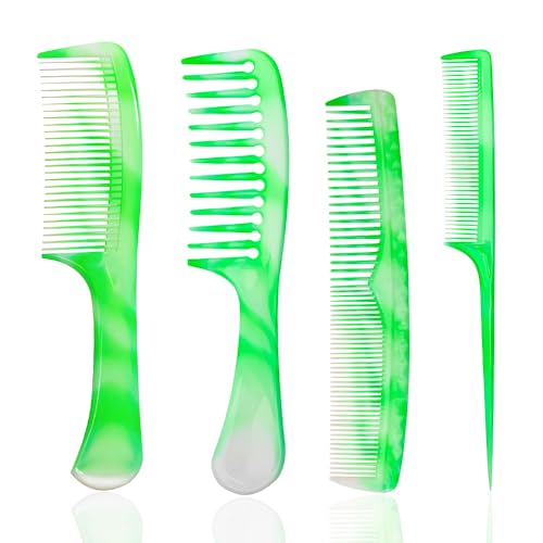 Hair Comb Set - Green, Wide-Tooth, Fine-Tooth, Rat Tail, and Dual Comb for Men and Women - color: green