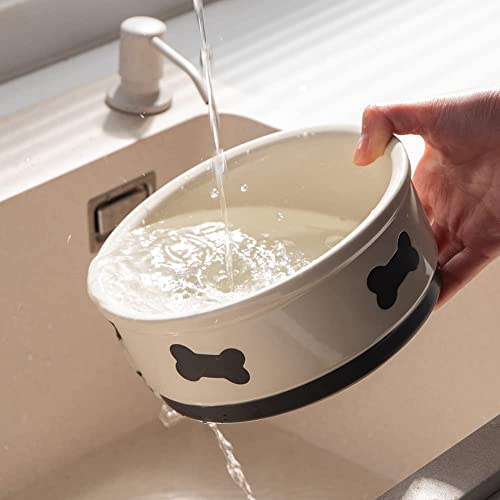 Sweejar Ceramic Dog Bowls with Bone Pattern, Dog Food Dish for Large Dogs, Porcelain Pet Bowl for Water 70 Fl Oz (Beige) - color: Beige, style: Bone Pattern,9"x 3.1"(70 Fl Oz)