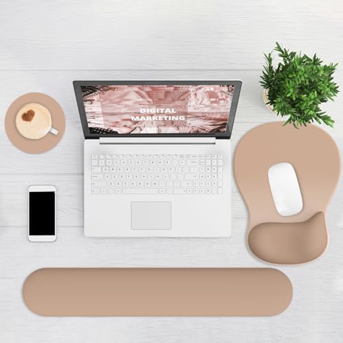 Ergonomic Mouse Pad with Wrist Rest and Keyboard Wrist Rest, Gel Mousepad | Wrist Rest for Computer Keyboard, Pain Relief, Non-Slip PU Base, Mouse Pad with Wrist Support for Gaming, Office, Brown - color: Mocha Sand