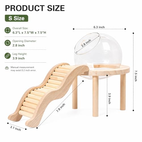 Hamster Sand Bath Container with Clear Dome, Anti-Scatter Dust Box for Dwarf Hamsters, Syrian Hamsters & Gerbils, Easy-Entry Small Pet House (Small) | Sand bath for hamsters, anti-scatter clear dome, curved ladder, scoop included for dwarf, Syrian hamster