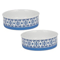 Bone Dry Ceramic Food Bowls, Non-Slip & Dishwasher Safe, Large Set, 7.5x2.4, Blue Tile, 2 Count - color: Blue Tile, size: Large Set, 7.5x2.4"