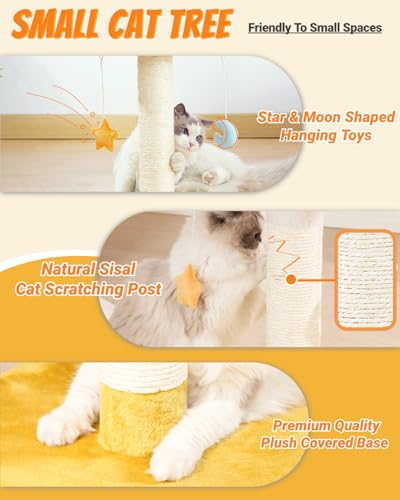 Cloud Cat Tree, Cat Scratching Post with Soft Bed for Kitten | Natural Sisal Posts, Small Cat tree, Kitten Scratching Post, Cute Toys & Catnip, Easy To Clean, Stable Structure, Home Decor - size: 22" with Scratching Post