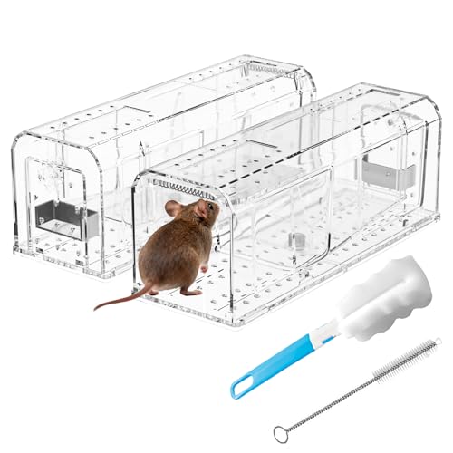 2 Pack Humane Mouse Trap for Indoor No Kill Live Mice Traps for House Mice | 7.13x2.3x2.7 In Catch and Release Mouse Traps for Small Mice, Kids & Pets Friendly, Reusable Mousetrap with Cleaning Brushes - size: 2 Pack