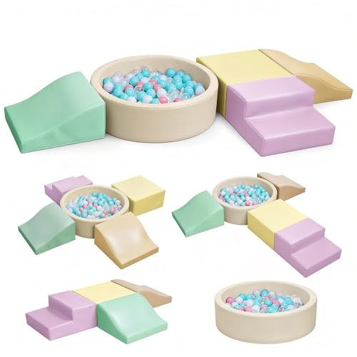 Hoohtoot Foam Climbing Blocks for Toddler: with 4-Piece PU Leather Climbing Toys and a Ball Pit - Foam Ball Pit for Toddlers - Climbing Toys Indoor for Kids Crawling (Yellow Climbing Blocks) - style: Yellow Climbing Blocks