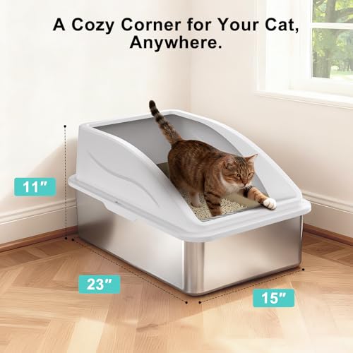 2 Pack Stainless Steel Litter Box | XL Enclosed Cat Litter Boxes with Lid for Big Cats and Multi-Cats | High Sided, Anti-Urine Leakage | Non-Stick Bottom（Silver Gray） - color: Silver Gray, size: X-Large
