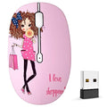 FMOUSE Cute Cartoon Silent Wireless Mouse, Dual Mode Bluetooth & USB 2.4G | Shopping girl Pattern, Ideal for Kids Students & Office Use | AA Battery Powered | Compatible with Laptop Mac iPad Tablet PC - color: Shopping Girl