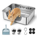Stainless Steel Litter Box for Rabbit, Metal Bunny Litter Box Sifting Large | Non-Chewable, Easy to Clean, Long-Lasting Use, Odor Control, L: 17.2" x 13.4" x 5.9"