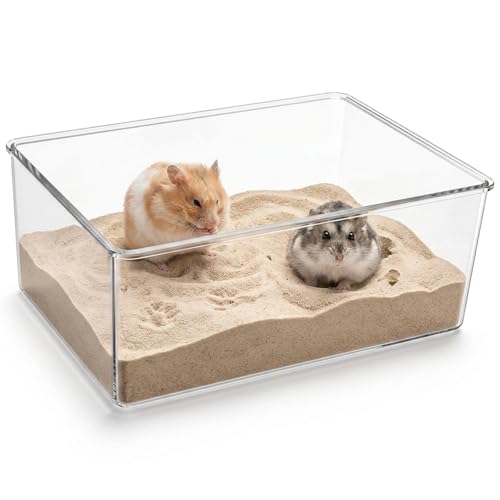 Hamster Sand Bath Container, Hamster-Sand Box Clear Sand Bath for Hamsters Acrylic Hamster-Dust Bathes Toilet Tray Bathroom Easy to Clean for Hedgehog Squirrel Hamsters Guinea Pigs and Small Animal
