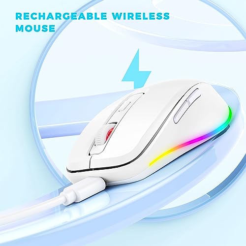 PEIOUS Wireless Mouse Jiggler, LED Mouse with Built-in Mouse Mover, White | Rechargeable, Silent Clicks, Adjustable DPI and Random Movement Keep Computers Awake for Work-Life Balance on Laptop/PC/Mac - color: White