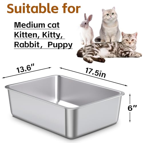 Stainless Steel Litter Box, Metal Cat Litter Box | Cat Litter box for Kitten, Kitty, Rabbit, 6" High Side Cats Litter box,No Smell, Non Stick, Easy to Clean - color: M-6" H